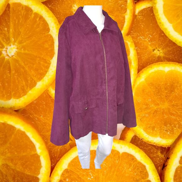 Studio Works Maroon Faux Suede Full Zip Lightweight Jacket Size 20W - Picture 1 of 6